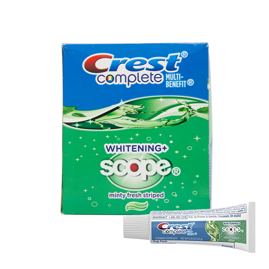 CREST TOOTHPASTE 0.85 OZ WITH SCOPE DISPENSER BOX