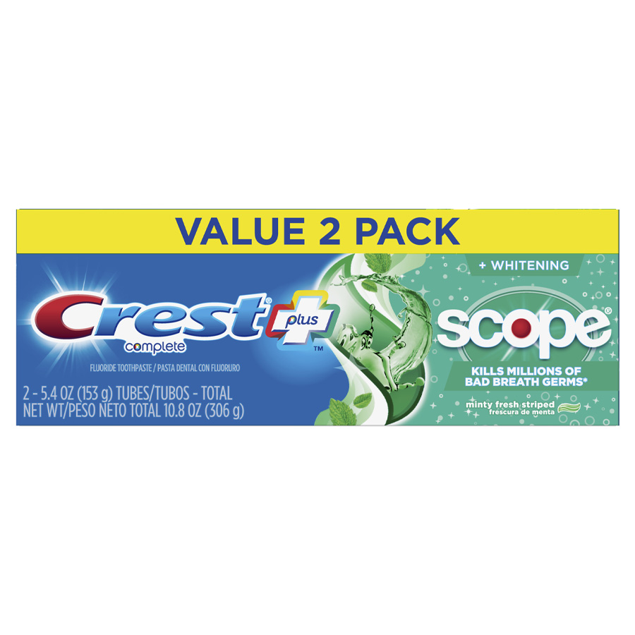 CREST TOOTHPASTE 10.8 OZ 2 PK COMPLETE PLUS EXTRA WHITENING + SCOPE
