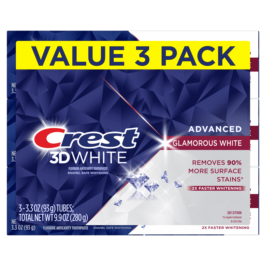 CREST TOOTHPASTE 3.3 OZ 3 PK 3D WHITE ADVANCED GLAMOROUS