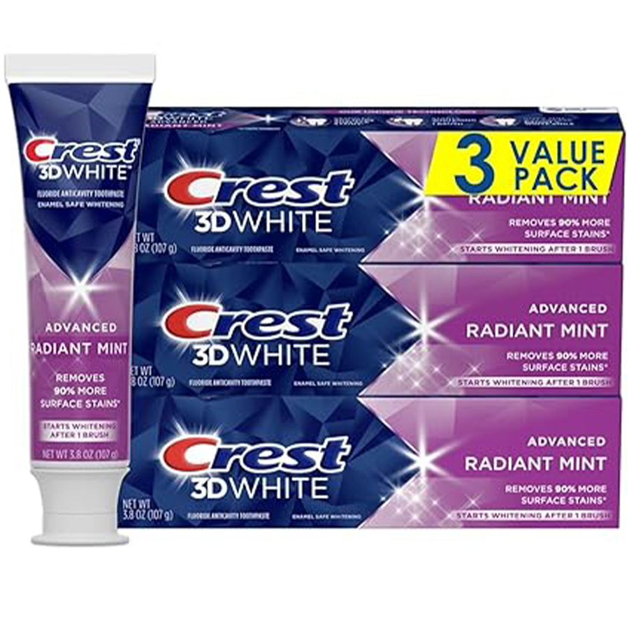 CREST TOOTHPASTE 3.8 OZ 3 PK 3D WHITE RADIANT MINT TEETH WHITENING