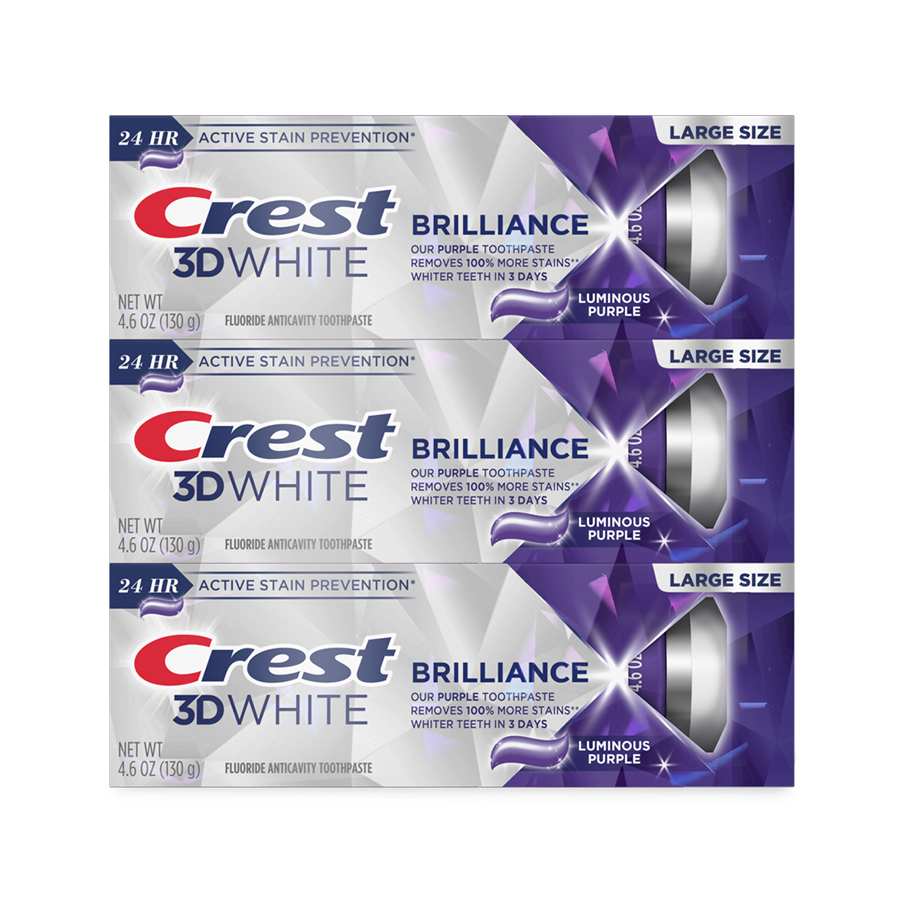 CREST TOOTHPASTE 4.6 OZ 3 PK 3D BRILLIANCE LUMINOUS PUPLE TEETH WHITENING
