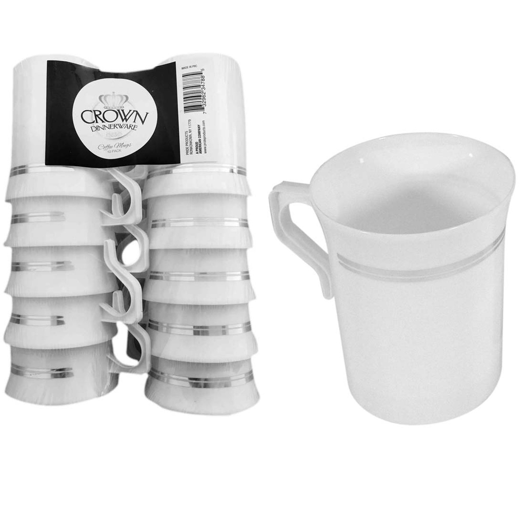CROWN COFFEE CUP WITH HANDLE 8 OZ 10 PK SILVER BORDER