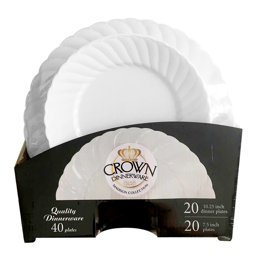 CROWN PLATE SET 40 CT SET (20 X 7 IN PLATE & 20 X 10.25 IN PLATE) MADISON COLLECTION