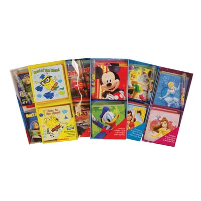 DISNEY NOTE CARDS 4 CARD SET NOTE CARDS SET 9 PC-4 CARDS / ENVELOPES & 1 GEL PEN ASSORTED PRINCESS / TOY STORY / TINKERBELL / MICKEY / CARS / SPONGEBOB / DORA