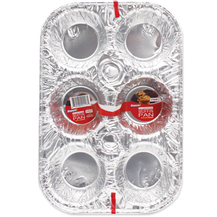 DISPOZEIT ALUMINUM MUFFIN PAN 10 X 6.75 INCHES 2 PK 6 CAVITY