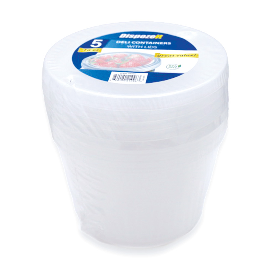DISPOZEIT DELI CONTAINER 16 OZ 5 PK ROUND WITH LID