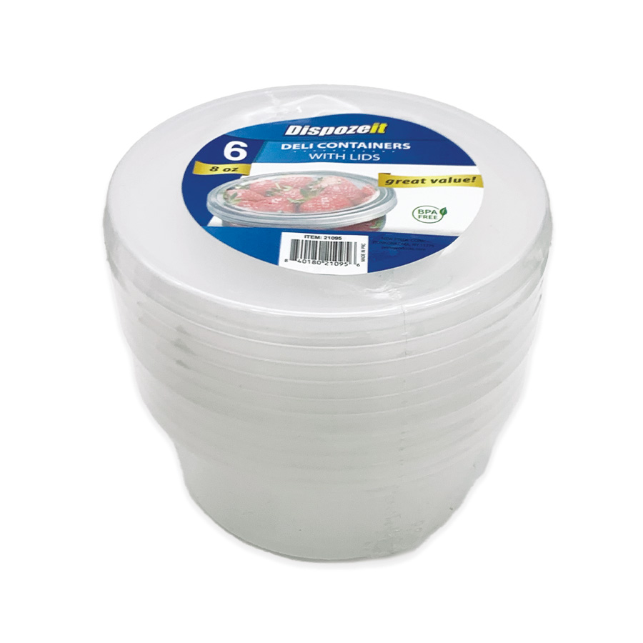 DISPOZEIT DELI CONTAINER 8 OZ 6 PK ROUND WITH LID
