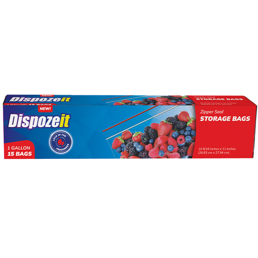 DISPOZEIT DISPOSIABLE FREEZER STORAGE BAG 1 GL 15 CT ZIPPER SEAL BAG REGULAR