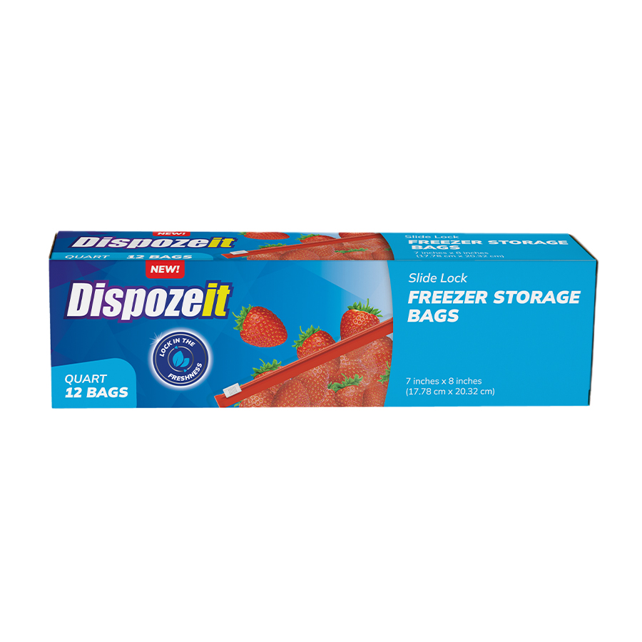DISPOZEIT DISPOSIABLE FREEZER STORAGE BAG 12 CT SLIDER LOCK QUART SIZE REGULAR