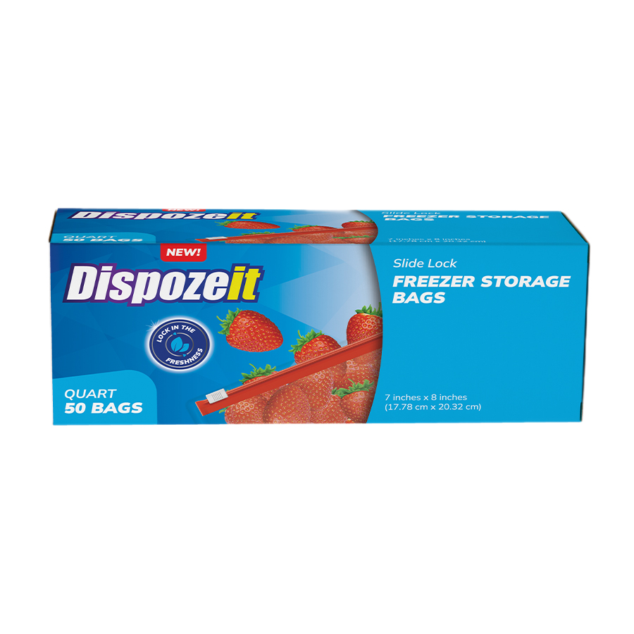 DISPOZEIT DISPOSIABLE FREEZER STORAGE BAG 50CT SLIDER LOCK QUART SIZE REGULAR