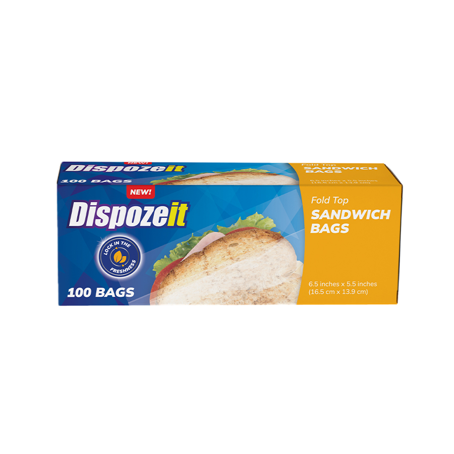 DISPOZEIT DISPOSIABLE SANDWICH BAG 100CT FOLD TOP REGULAR