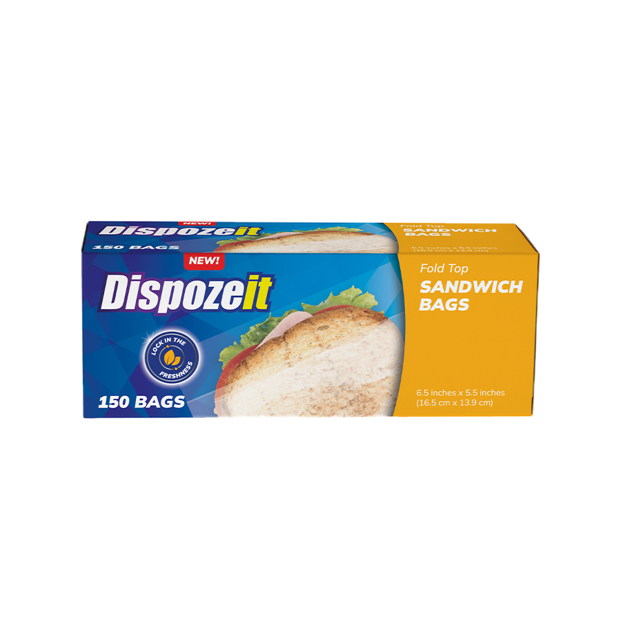 DISPOZEIT DISPOSIABLE SANDWICH BAG 150CT FOLD TOP REGULAR