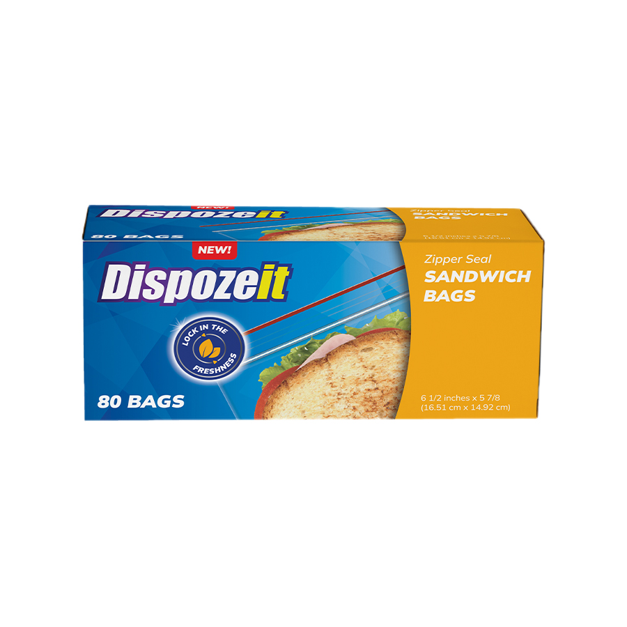 DISPOZEIT DISPOSIABLE SANDWICH BAG 80 CT ZIPPER SEAL REGULAR