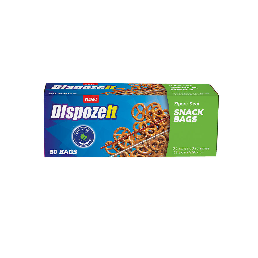 DISPOZEIT DISPOSIABLE SNACK BAG 50 CT ZIPPER SEAL REGULAR