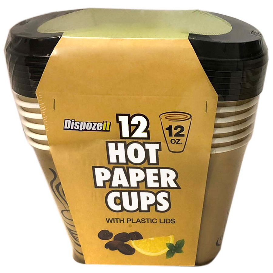 DISPOZEIT HOT PAPER CUP 12 OZ 12 PK WITH LIDS