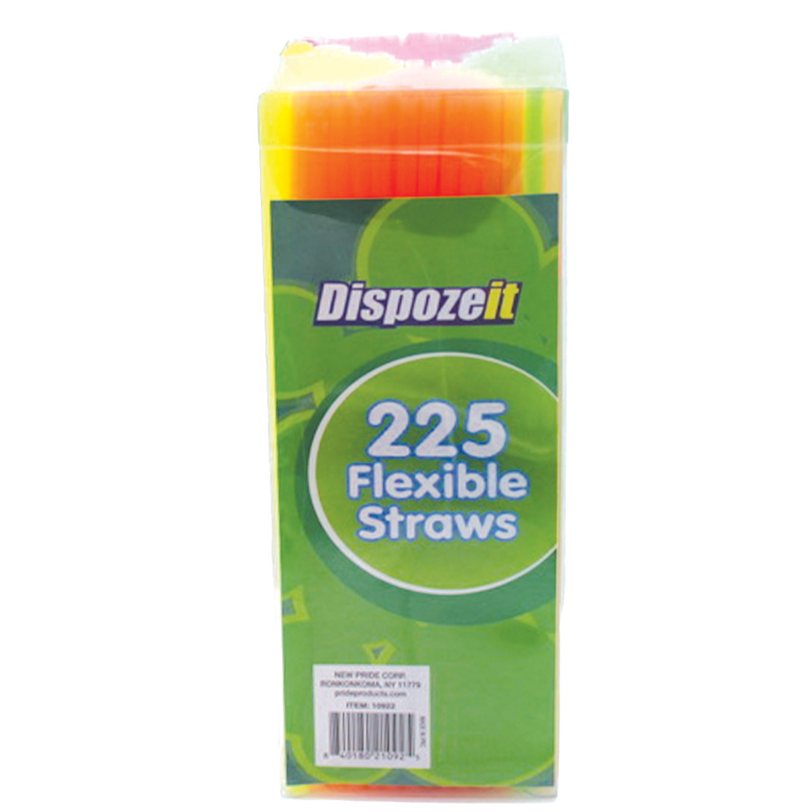 DISPOZEIT NEON STRAW 8 IN 225 CT FLEXABLE WITH SQUARE DISPENSER