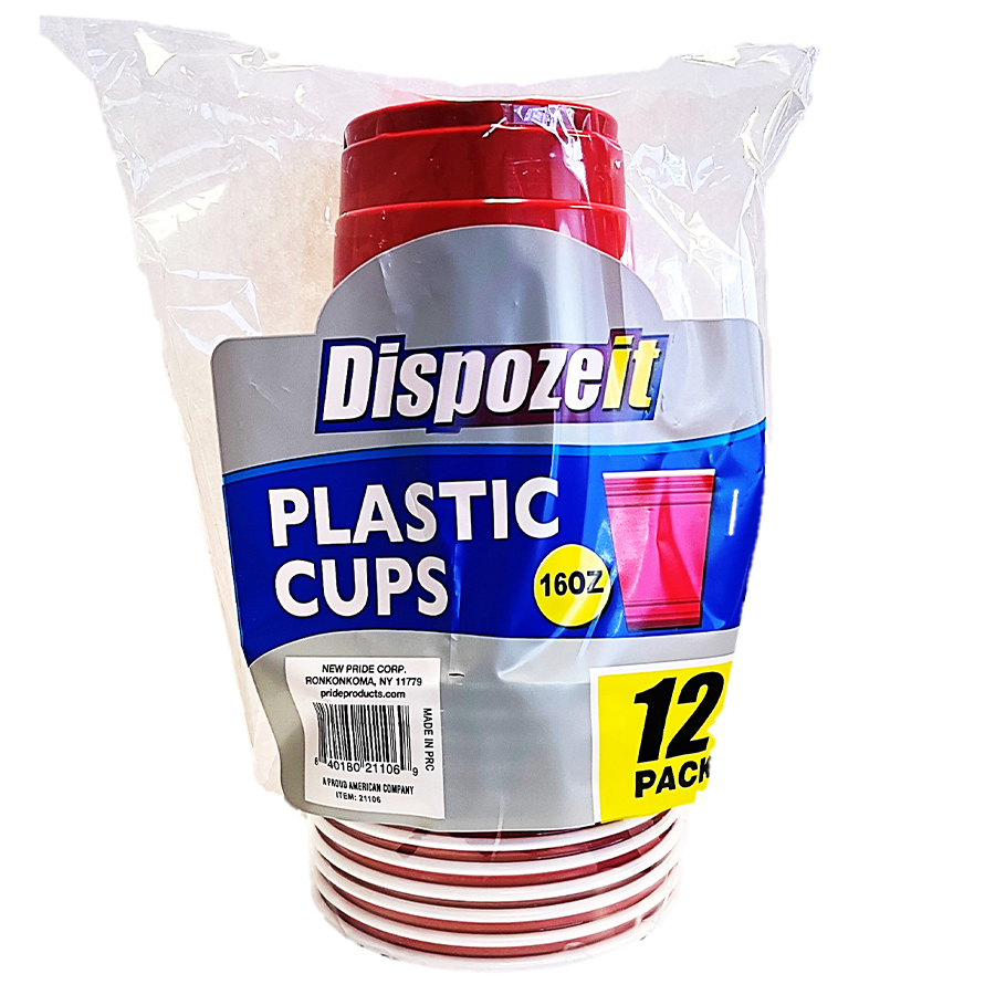 DISPOZEIT PLASTIC CUP 16 OZ / 10 G 12 CT RED & WHITE 2 TONE