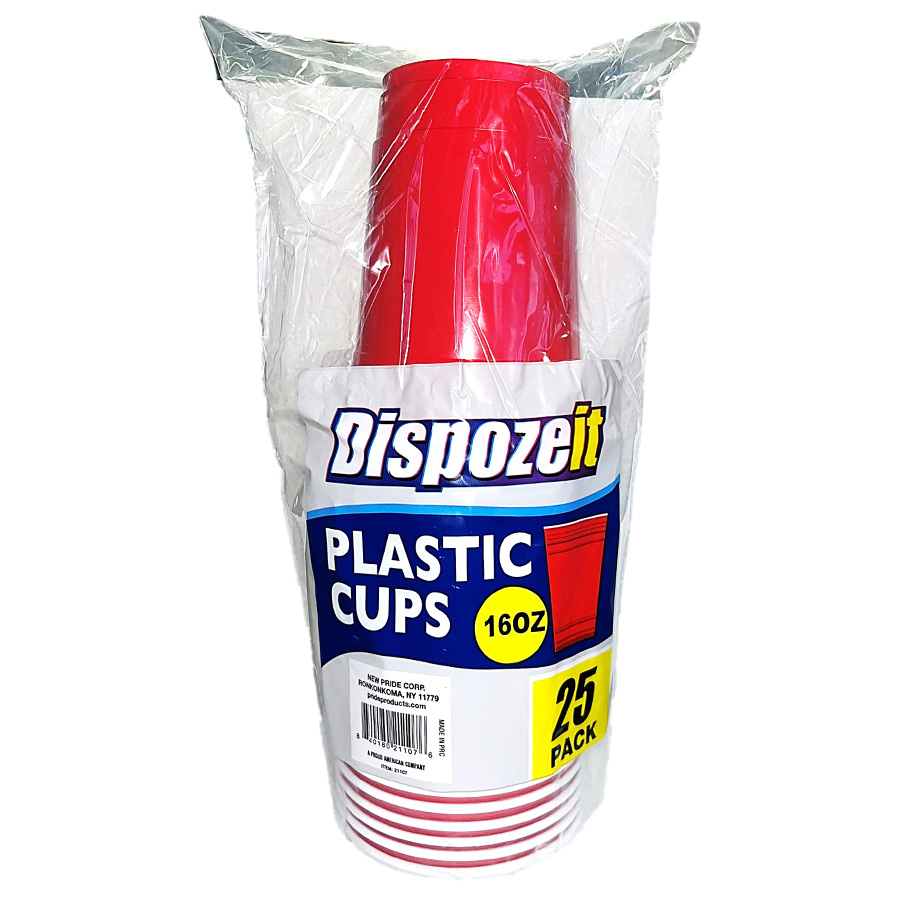 DISPOZEIT PLASTIC CUP 16 OZ / 10 G 25 CT RED & WHITE 2 TONE