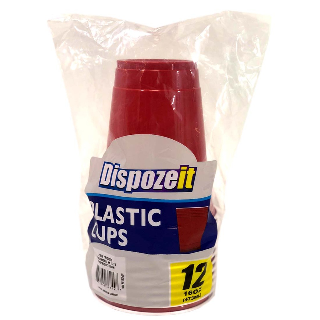 DISPOZEIT PLASTIC CUP 16 OZ 12 CT RED COMPARES TO SOLO