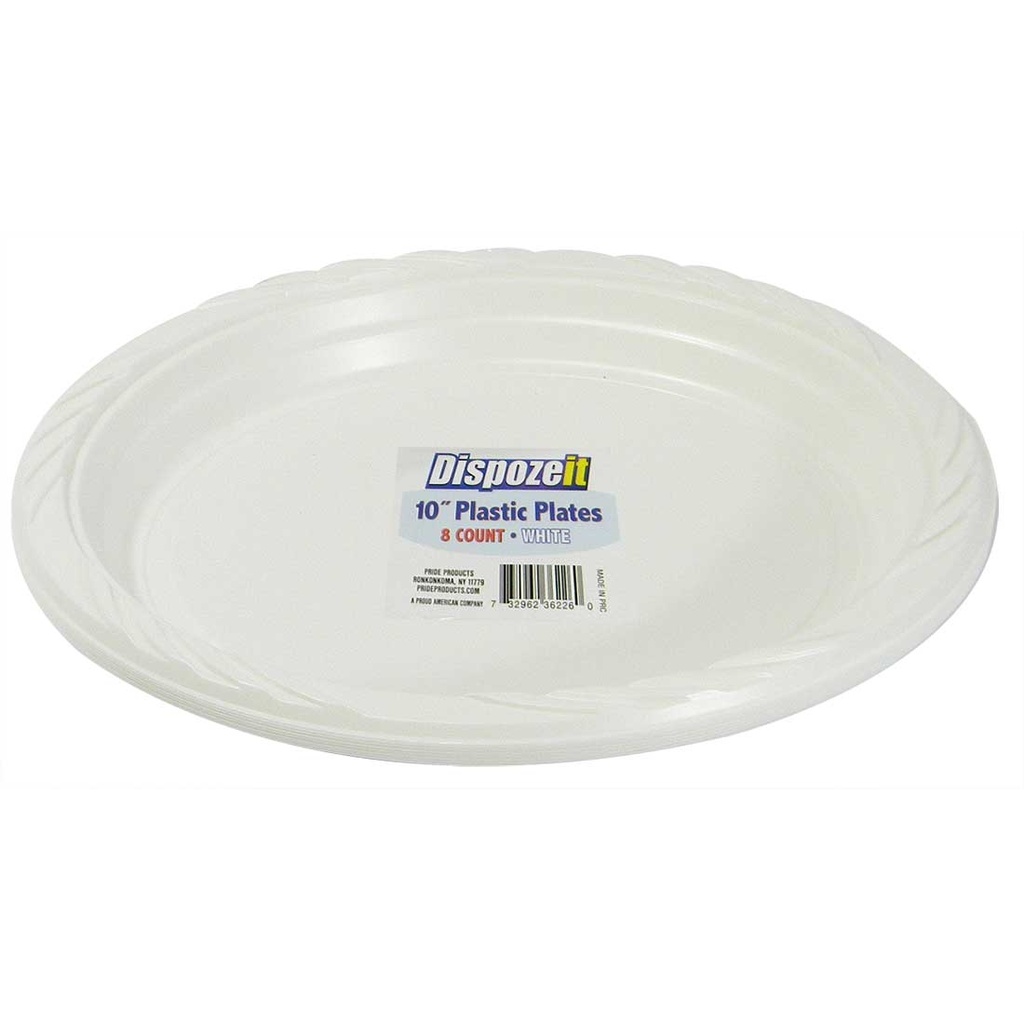 DISPOZEIT PLASTIC PLATE 10 IN 8 CT WHITE