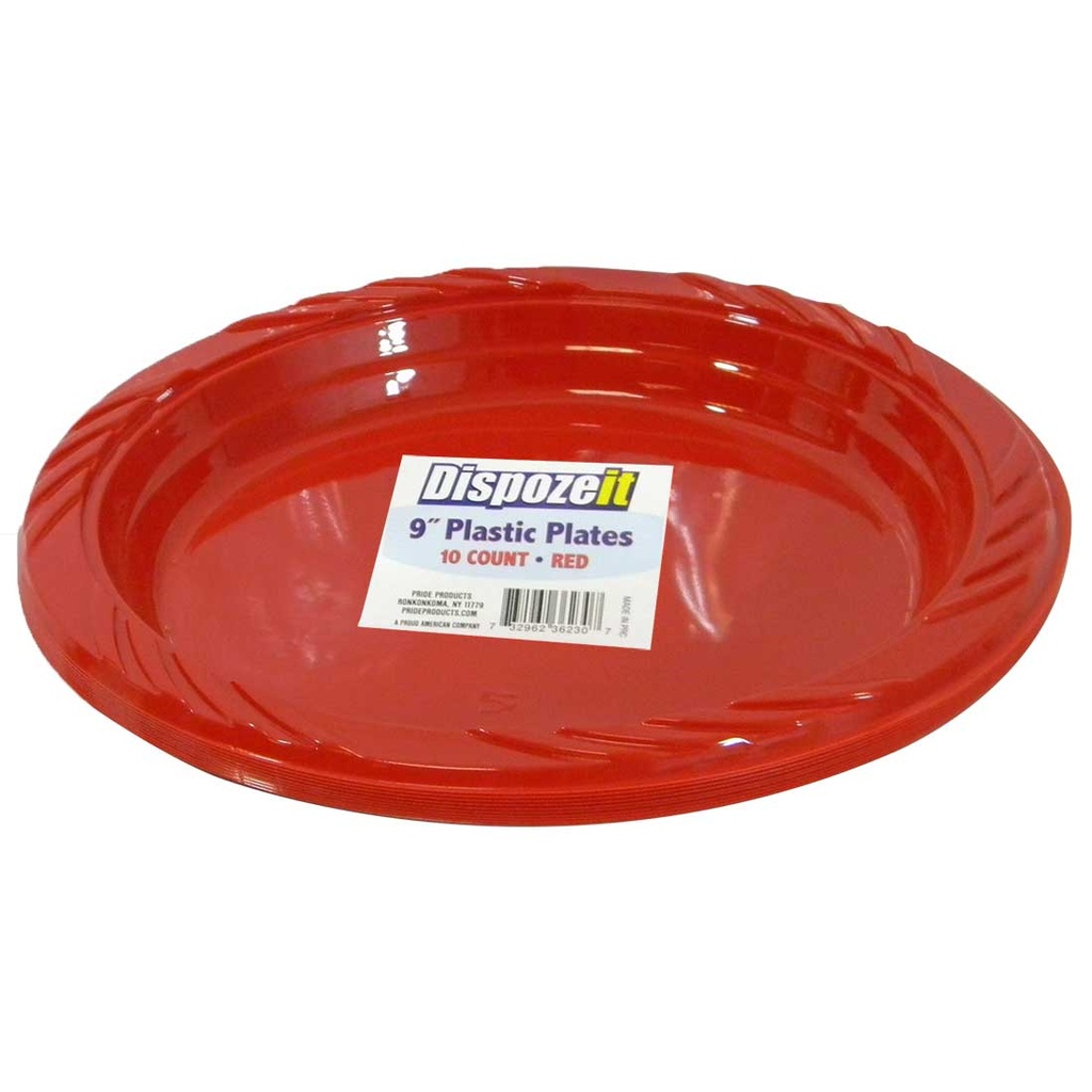 DISPOZEIT PLASTIC PLATE 9 IN 10 CT RED & BLUE ASSORTED