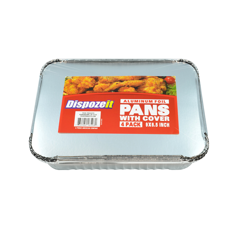 DISPOZEIT RECTANGULAR ALUMINUM PAN 9 X 6.5 X 2 INCHES 4 PK WITH COVER