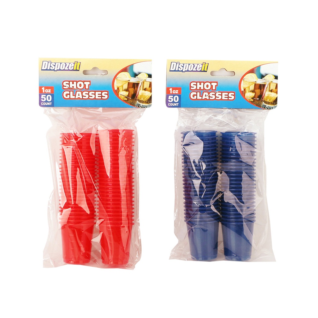 DISPOZEIT SHOT GLASSES 1 OZ 50 CT RED & BLUE ASSORTED