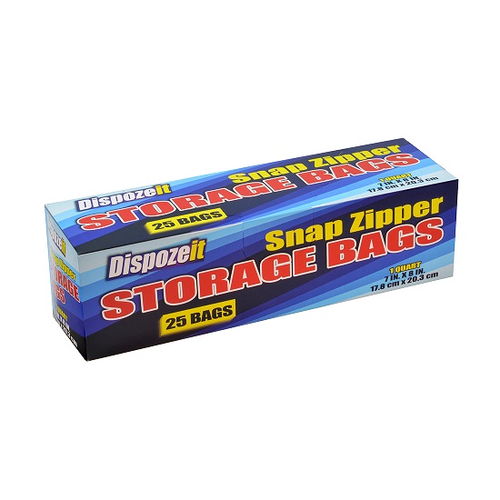 DISPOZEIT STORAGE BAG 1 QT 25 CT SNAP CLOSURE