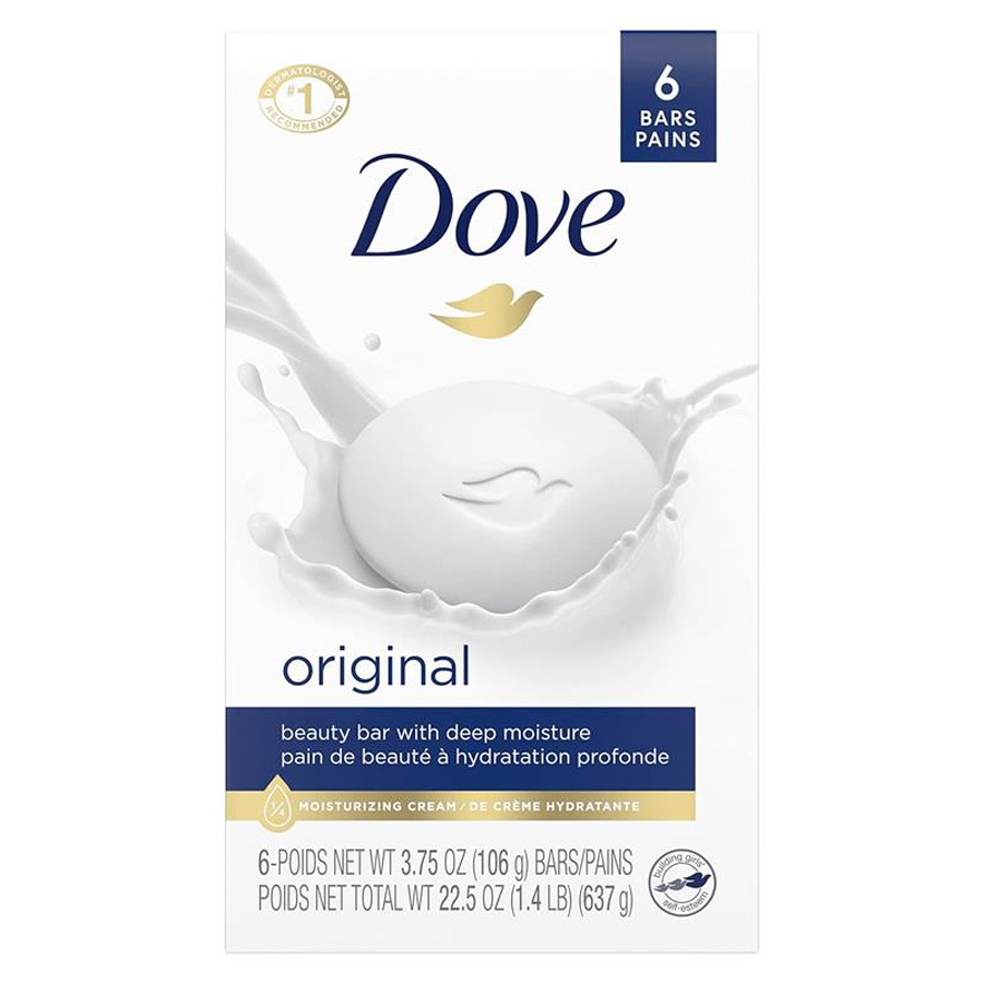 [10115] DOVE BAR SOAP 3.75 OZ / 106 G 6 PK WHITE