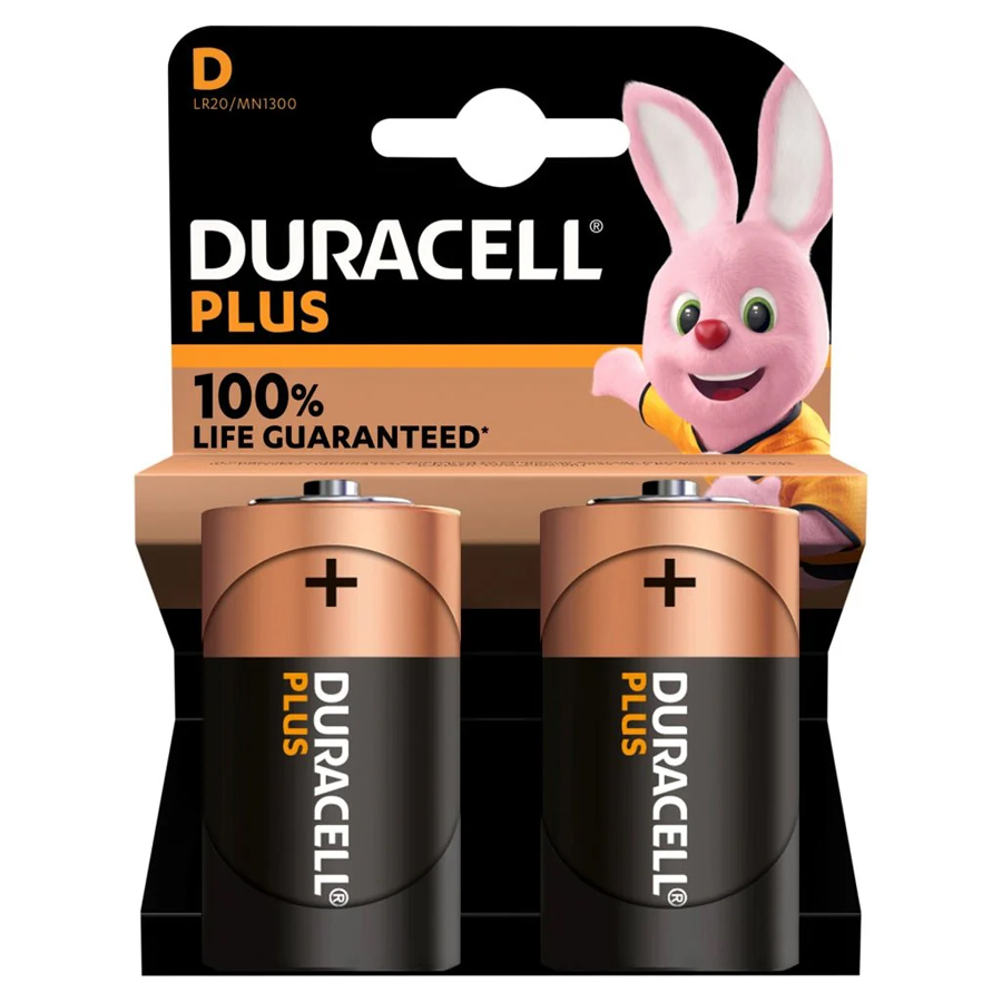 DURACELL BATTERIES D 2 PK PLUS