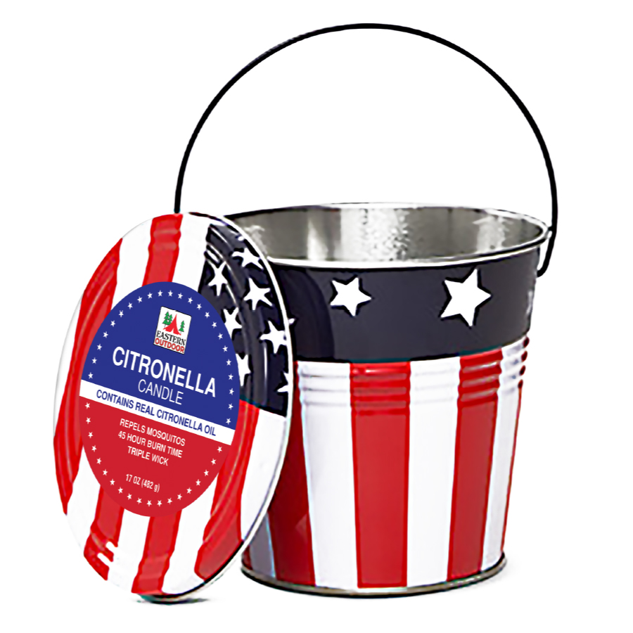 EASTERN OUTDOOR 17 OZ CITRONELLA CANDLE IN BUCKET AMERICAN FLAG DESIGN