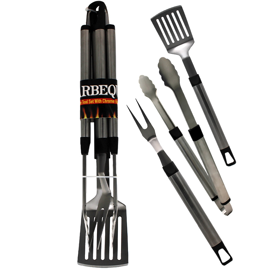 EASTERN OUTDOOR DELUXE BBQ TOOL SET 18 IN 3 PCS WITH CHROME HANDLE