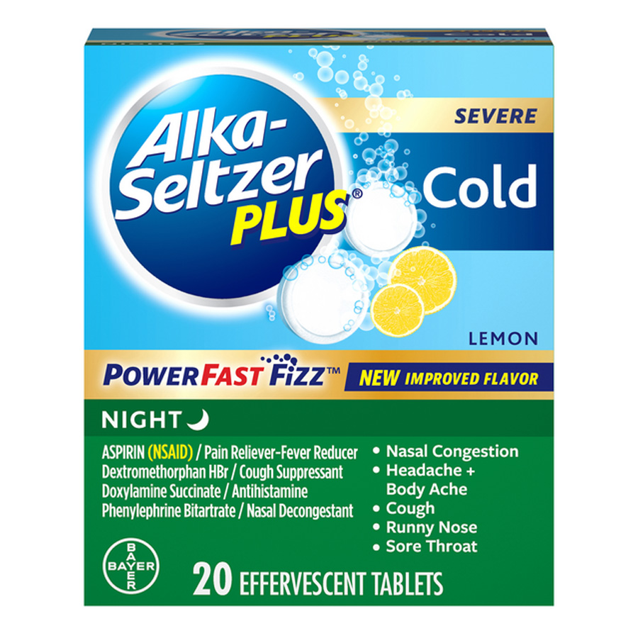 ALKA SELTZER SEVERE COLD NIGHT TABLET 2 CT LEMON