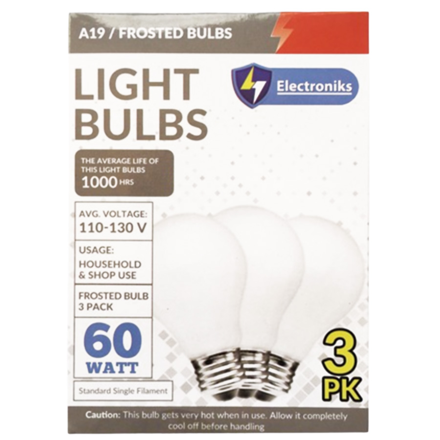 ELECTRONIKS BULB 60 W 3 PK FROSTED