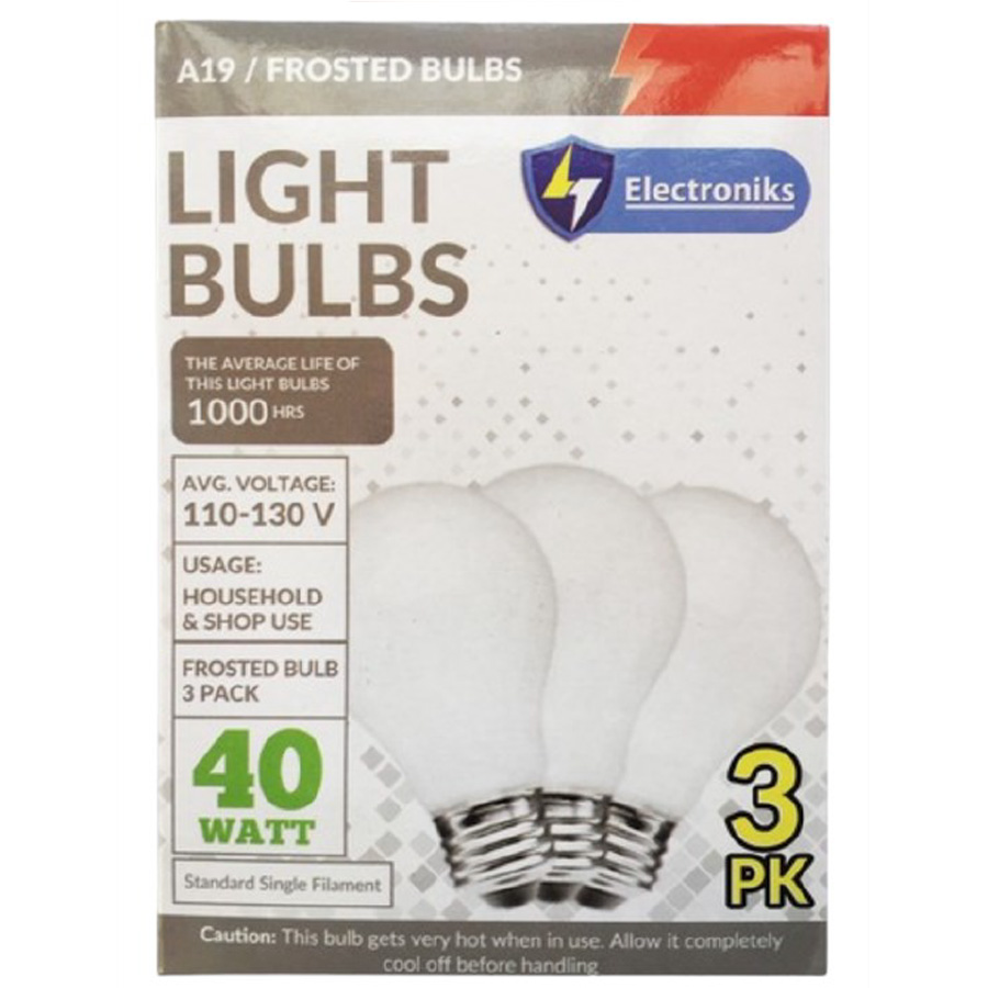 ELECTRONIKS LIGHT BULB 3 PK 40W FROSTED