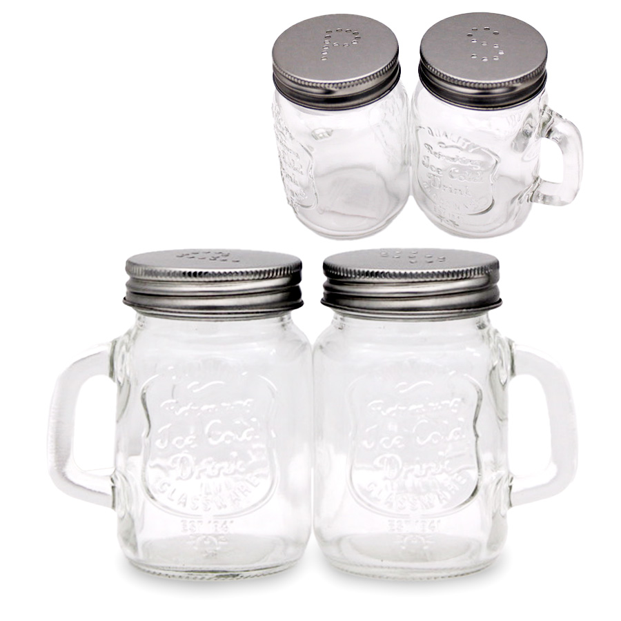 ALL FOR YOU GLASS SPICE JAR 4.5 OZ / 130 ML SALT AND PEPPER WITH TIN LID