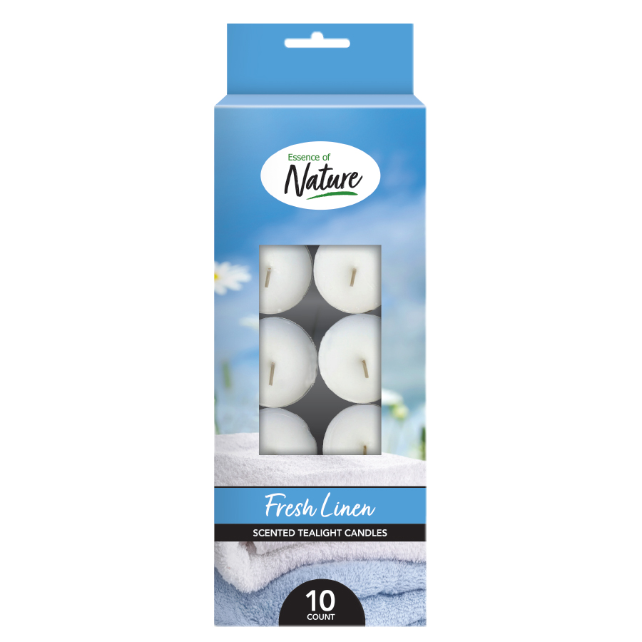 ESSENCE OF NATURE 10 PK SCENTED TEALIGHT CANDLE FRESH LINEN