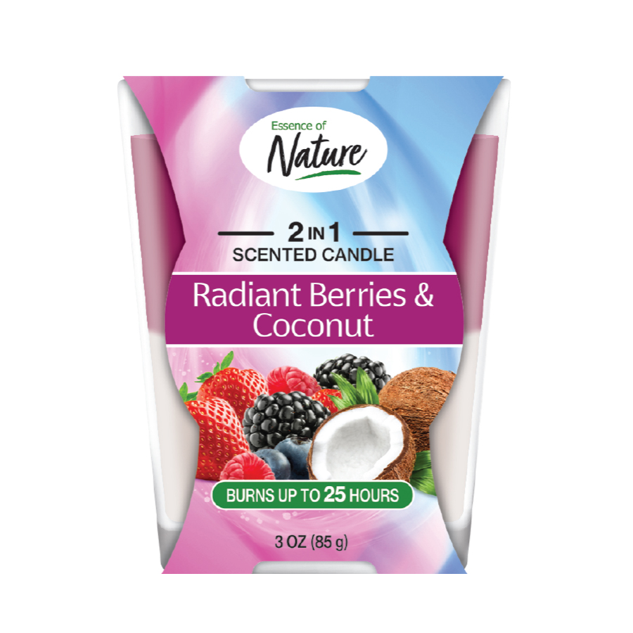 ESSENCE OF NATURE 3 OZ CANDLE 2 IN 1 SCENT RADIENT BERRIES & COCONUT
