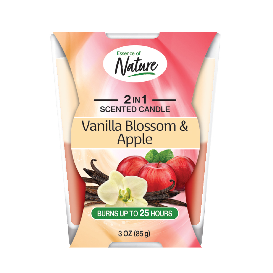 ESSENCE OF NATURE 3 OZ CANDLE IN PCP CURVE GLASS 2 IN 1 SCENT VANILLA & APPLE