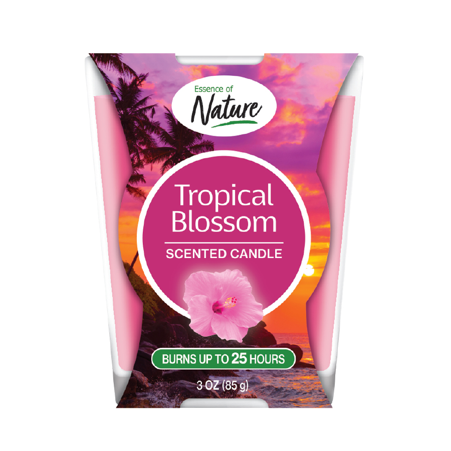 ESSENCE OF NATURE 3 OZ CANDLE IN PCP CURVE GLASS SINGLE SCENT TROPICAL BLOSSOM