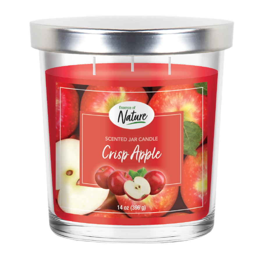 ESSENCE OF NATURE 3 WICK CANDLE IN CLEAR JAR CANDLE METAL LID 14 OZ APPLE