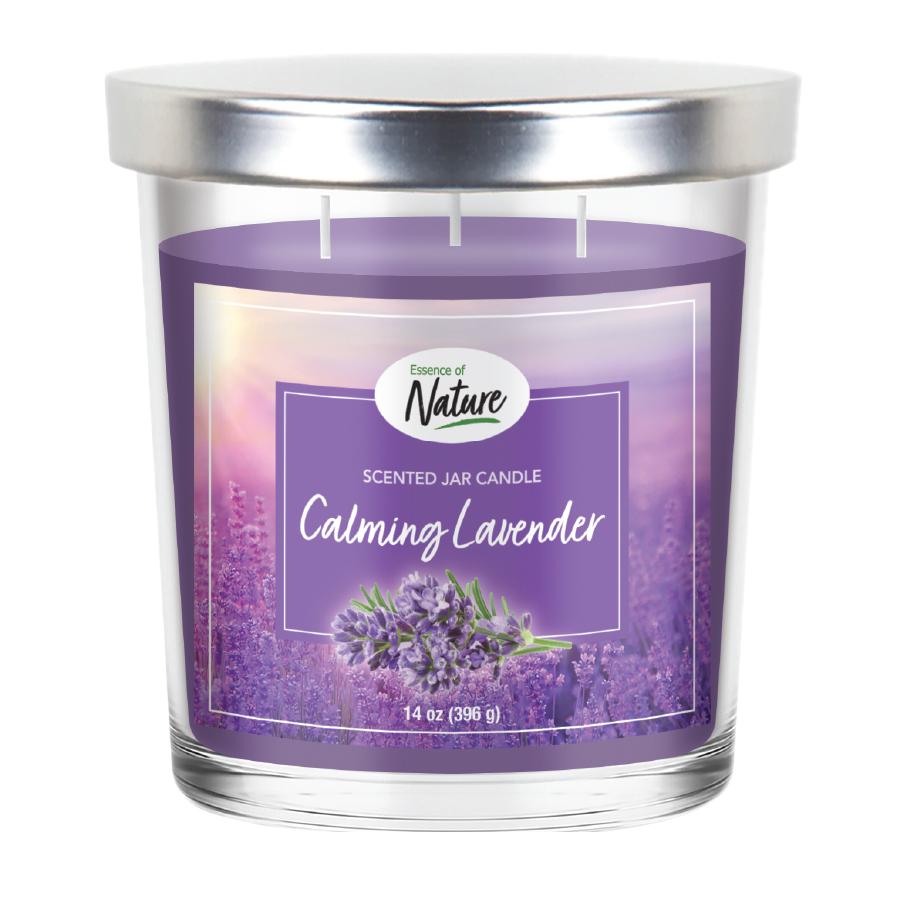 ESSENCE OF NATURE 3 WICK CANDLE IN CLEAR JAR CANDLE METAL LID 14 OZ LAVENDER