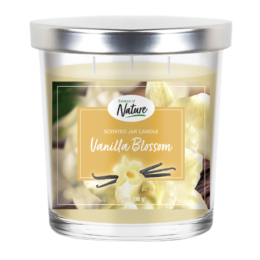ESSENCE OF NATURE 3 WICK CANDLE IN CLEAR JAR CANDLE METAL LID 14 OZ VANILLA
