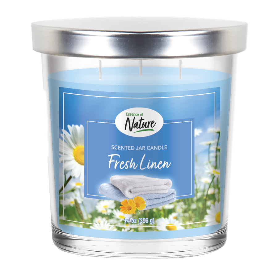 ESSENCE OF NATURE 3 WICK CLEAR JAR CANDLE METAL LID 14 OZ FRESH LINER