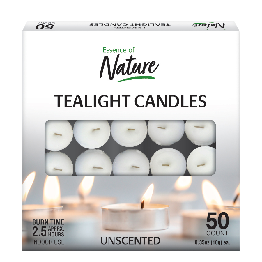 ESSENCE OF NATURE 50 PK UNSCENTED CANDLE TEALIGHT