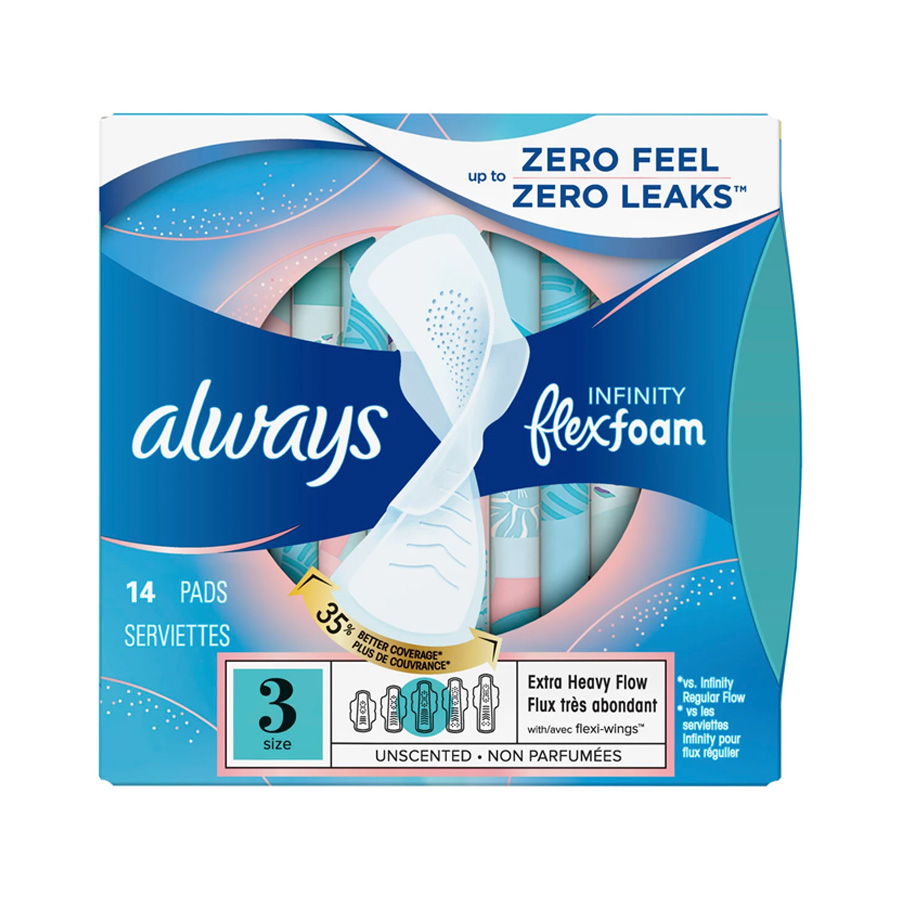ALWAYS INFINITY FLEXFOAM PADS 14 CT SIZE 3 HEAVY FLOW ABSORBENCY WITH WINGS