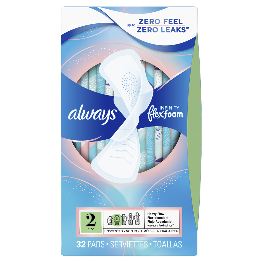 ALWAYS INFINITY PADS SIZE 2 32 CT HEAVY FLOW WINGS UNSCENTED