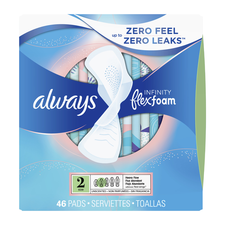 ALWAYS INFINITY PADS SIZE 2 46 CT HEAVY FLOW WINGS UNSCENTED