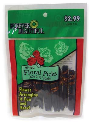 FAMOUS BRAND FLORAL PICKS 2.5 IN 60 CT WIRED ASSORTED PREPRICED $2.99
