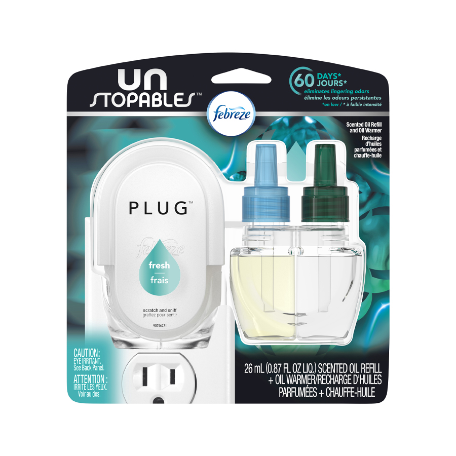 FEBREZE AIR FRESHENER 0.87 OZ REFILL UNSTOPABLES ODOR FIGHTING FRESH STARTER KIT